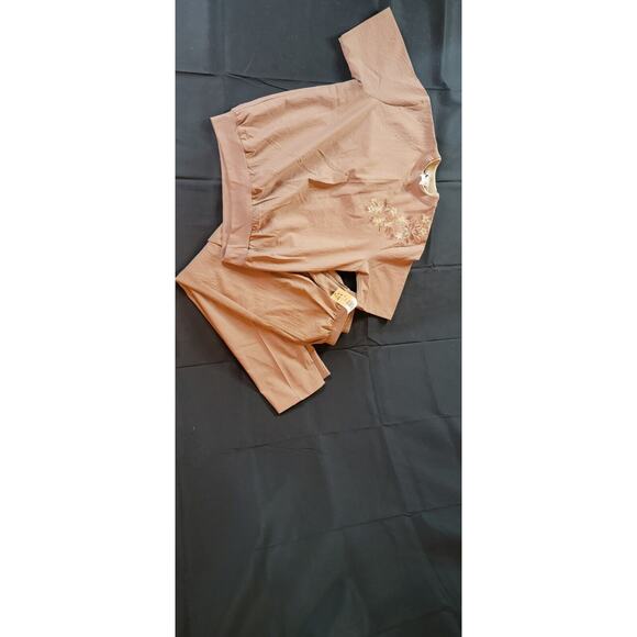 Bonworth 2 Piece Outfit Brown With Floral Embroidered Size Small, Top NWT - Picture 8 of 12